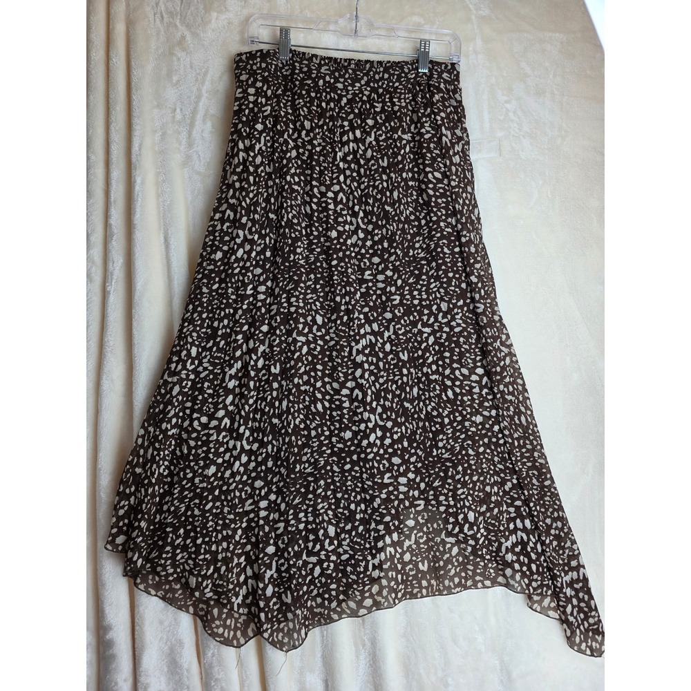 Japna Brown White‎ Abstract Print Maxi Skirt Elastic Waist Size L